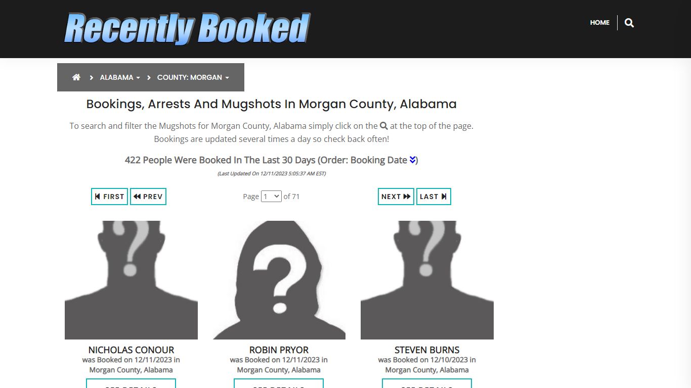 Bookings, Arrests and Mugshots in Morgan County, Alabama
